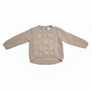 Emma's Garden 12M Tan Beige Cable Knit Sweater Lace Panel Detail